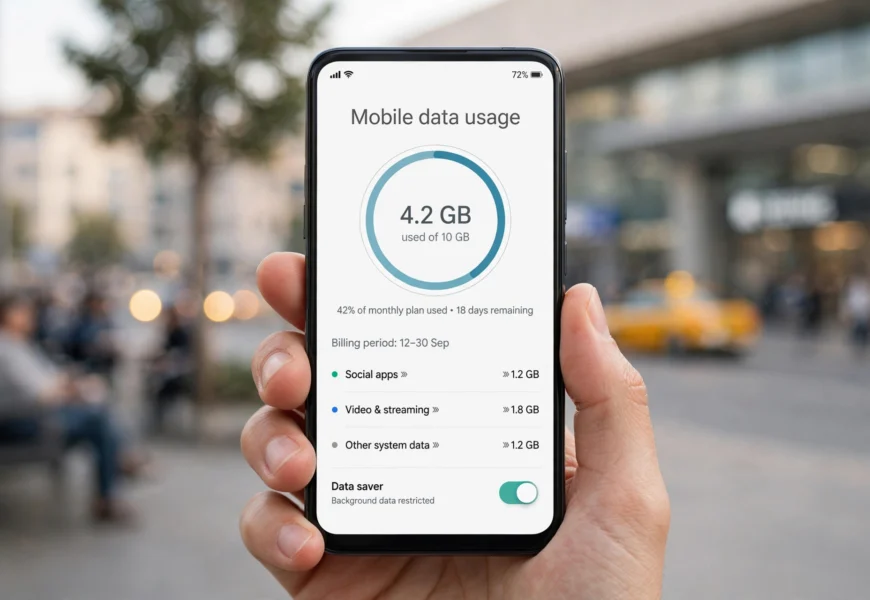 Smartphone screen showing mobile data usage while checking Turkcell data balance