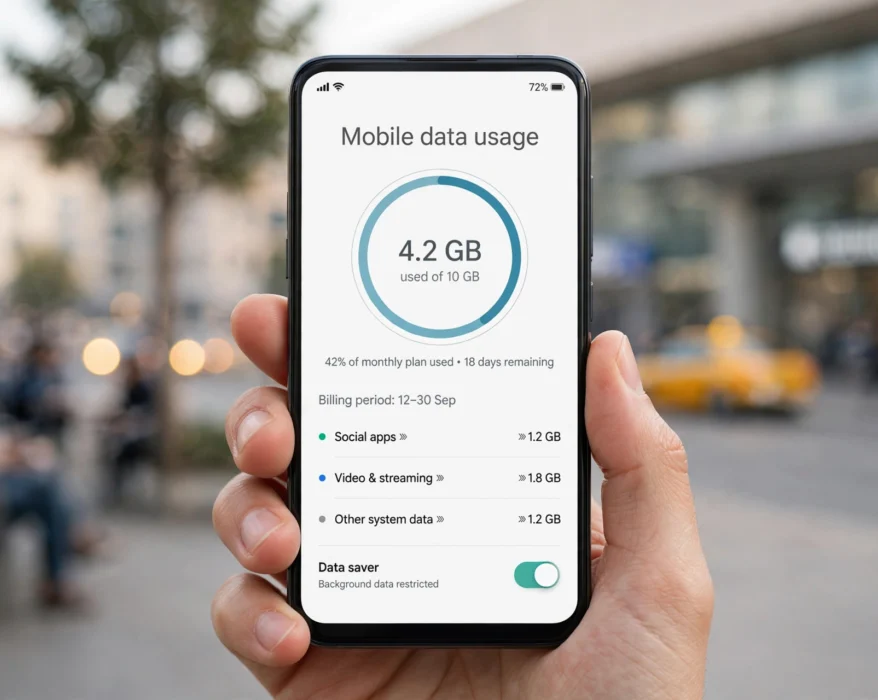 Smartphone screen showing mobile data usage while checking Turkcell data balance