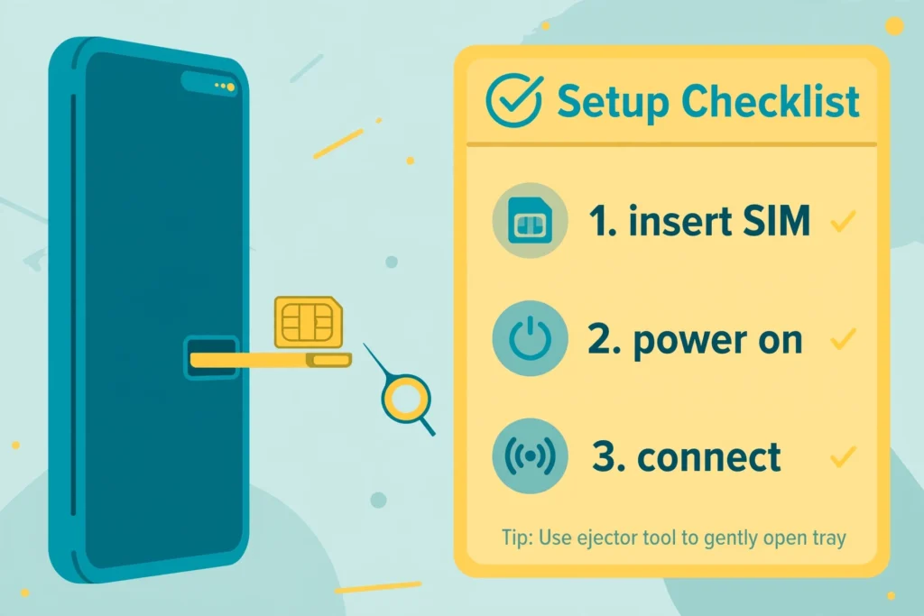 Illustration of a SIM card being inserted into a smartphone for Turkcell activation