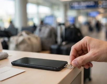 Hand inserting a SIM card into a smartphone to activate a Turkcell line