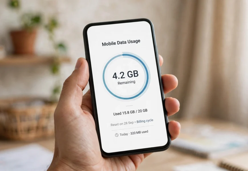 Smartphone screen showing remaining mobile data while checking Airtel data balance