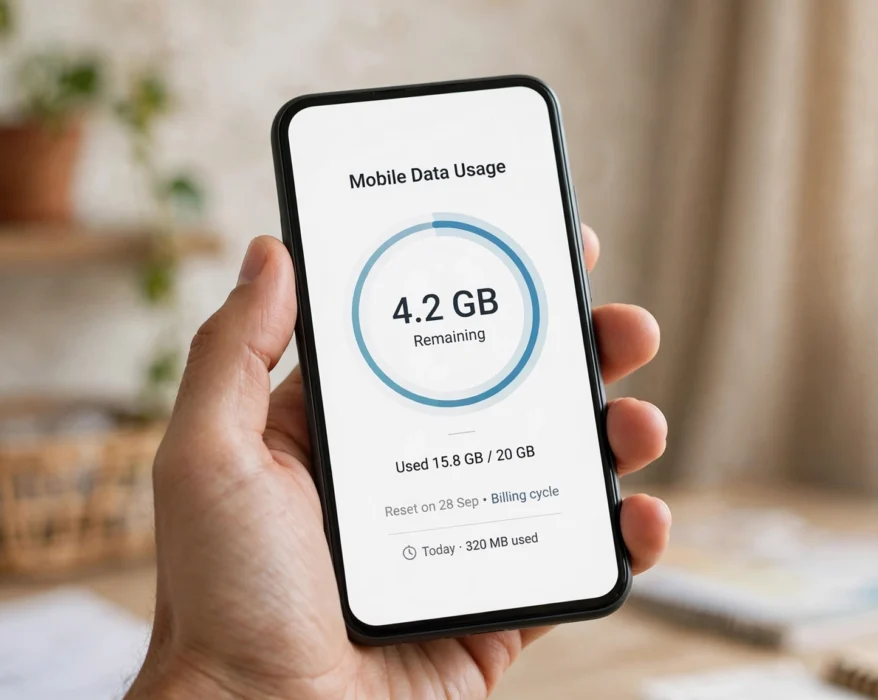Smartphone screen showing remaining mobile data while checking Airtel data balance