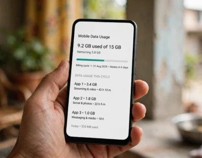 Smartphone screen showing remaining mobile data while checking BSNL data balance