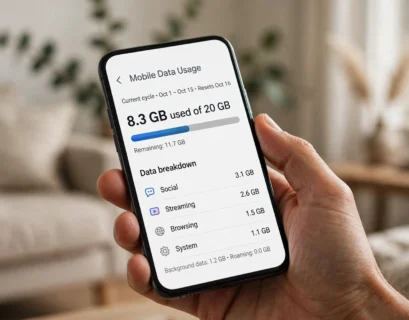 Smartphone showing remaining mobile data while checking Lebara balance