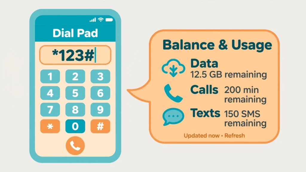 Smartphone dial pad showing the code used to check Lebara data balance