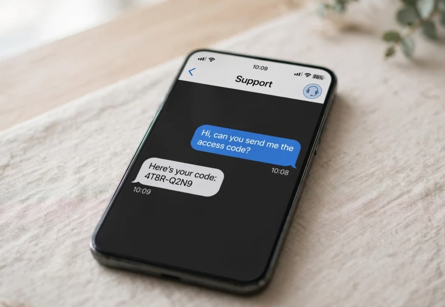 Smartphone text messaging screen showing a PAC code request and reply