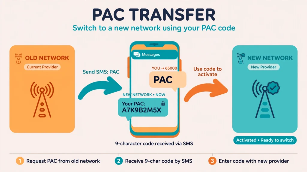 Illustration of texting PAC to request a porting code from Lebara