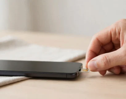 Hand inserting a SIM card into a smartphone to activate a Lebara line