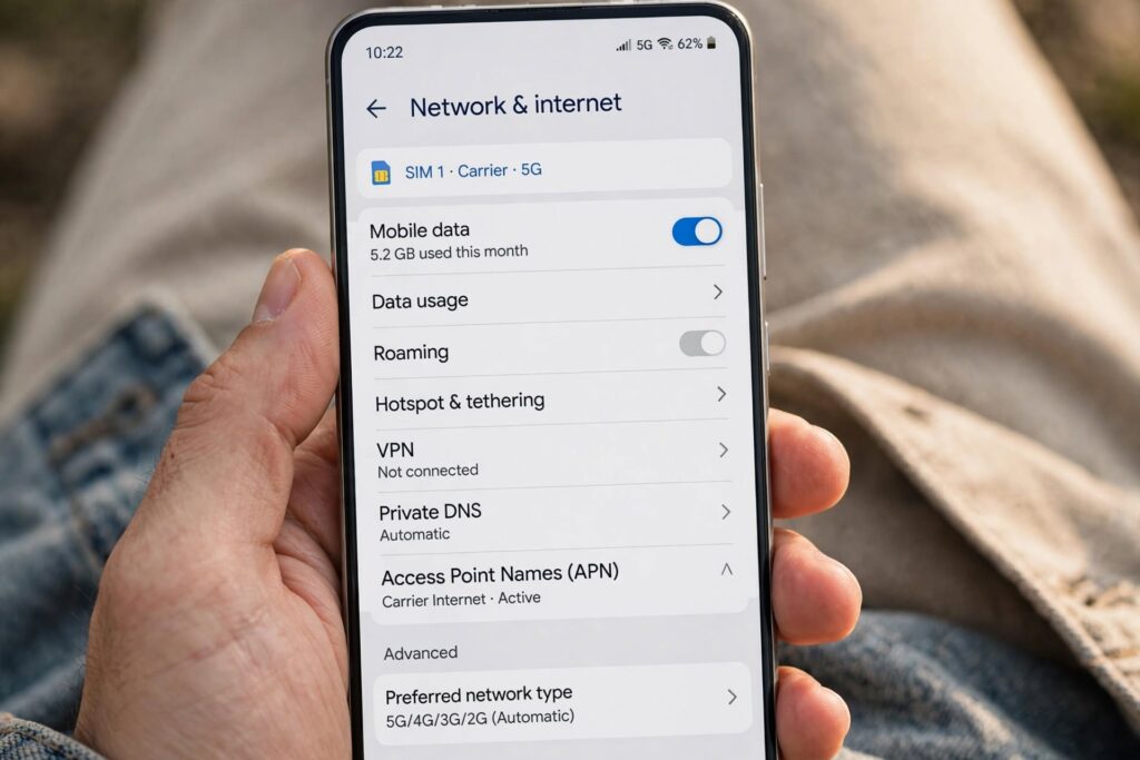smartphone apn settings screen for volte configuration