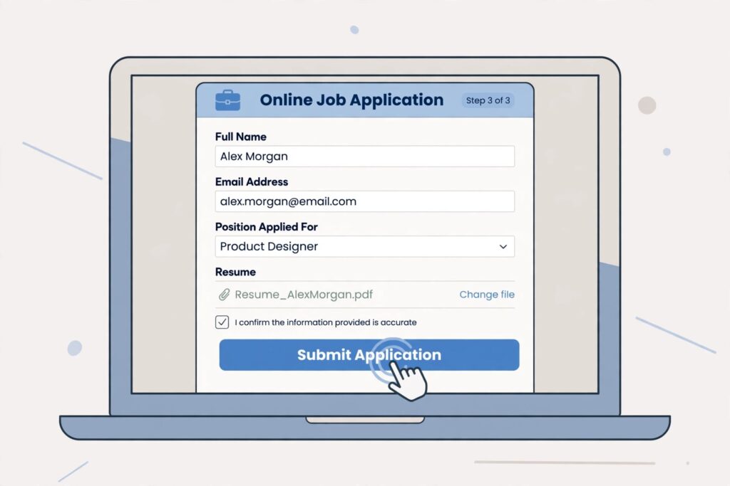 Laptop screen showing an online job application form representing the AT&T application process