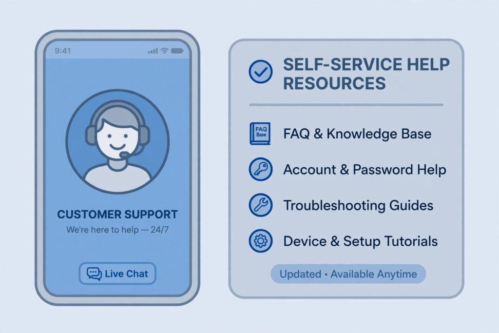 Smartphone screen showing a support agent icon and checklist representing AT&T self-service help