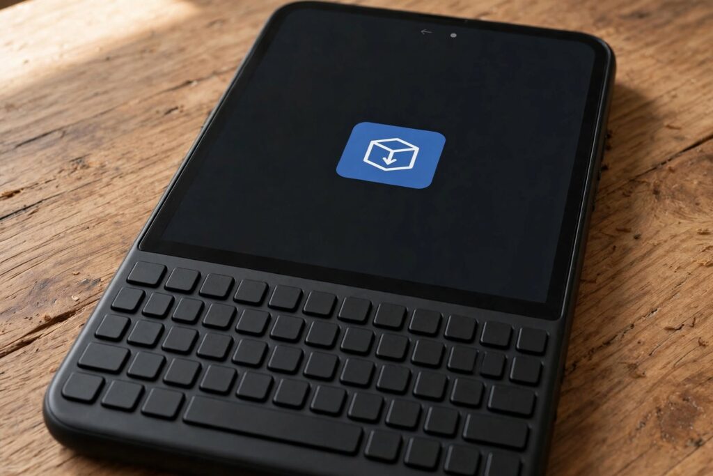 BlackBerry Classic file manager screen showing an APK file ready for installation