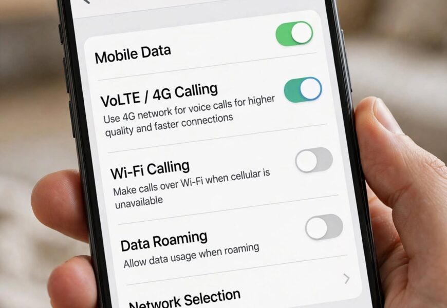 Samsung Galaxy settings screen showing the VoLTE Calls toggle enabled for a Jio SIM