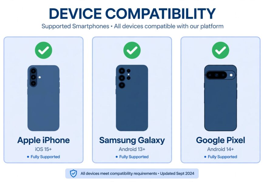 Grid of smartphone silhouettes with checkmarks indicating eSIM compatibility