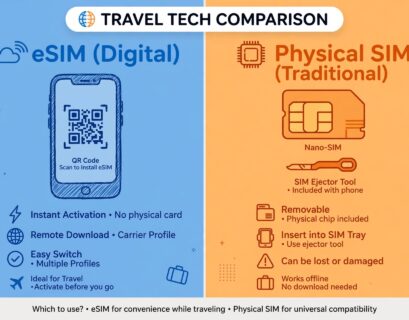Split comparison of eSIM QR code activation versus physical SIM card for India travel