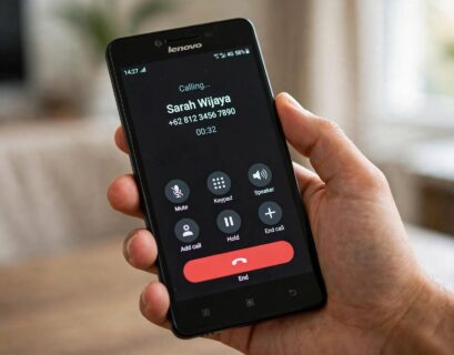 Lenovo A6000 phone showing calling screen for jio voice call setup
