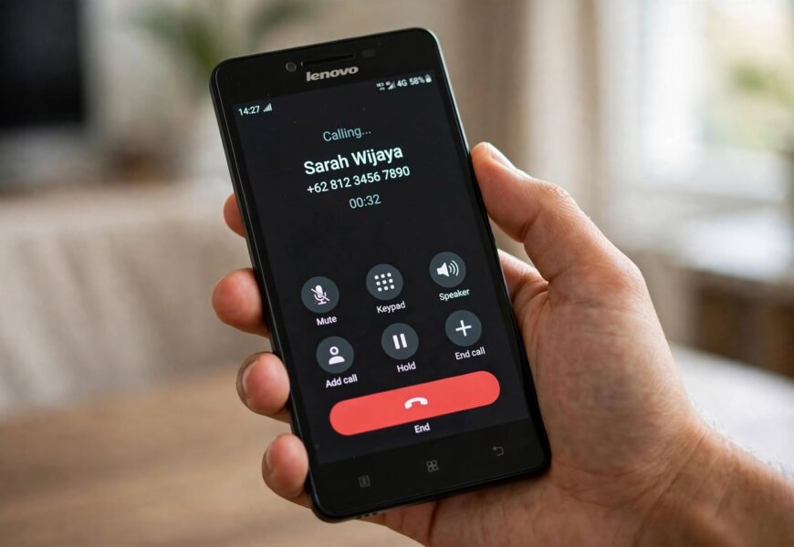 Lenovo A6000 phone showing calling screen for jio voice call setup