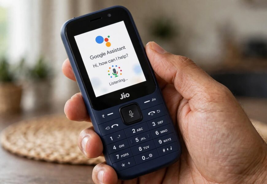 JioPhone showing google assistant voice command screen