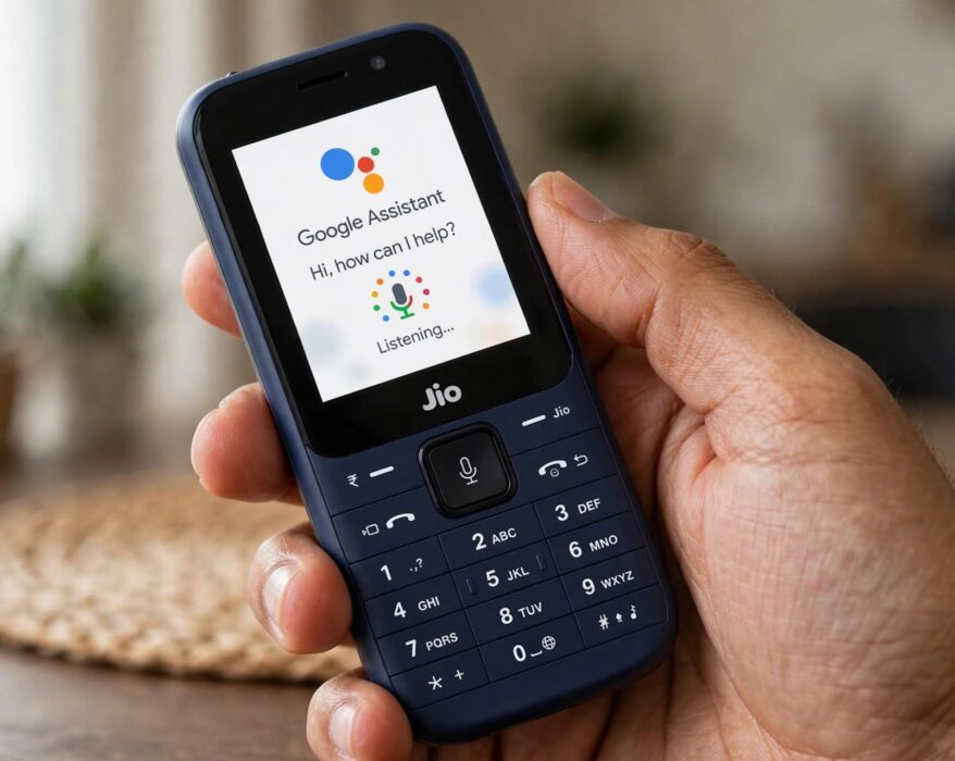 JioPhone showing google assistant voice command screen