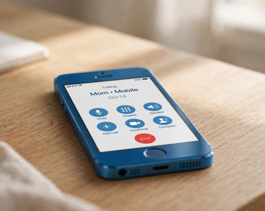 iPhone 5c screen showing an active call