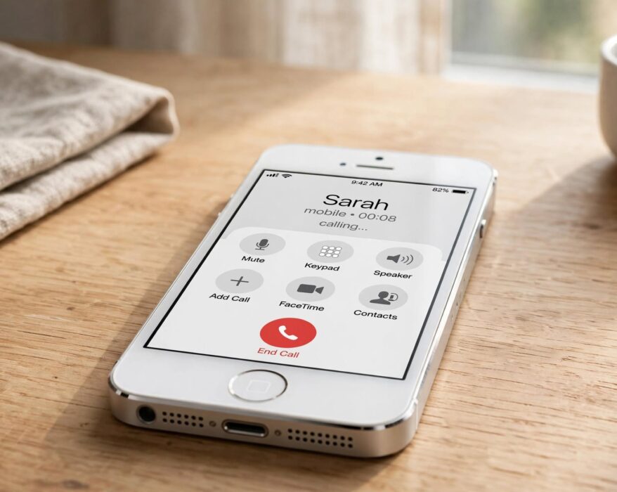 iPhone 5s screen showing an active call