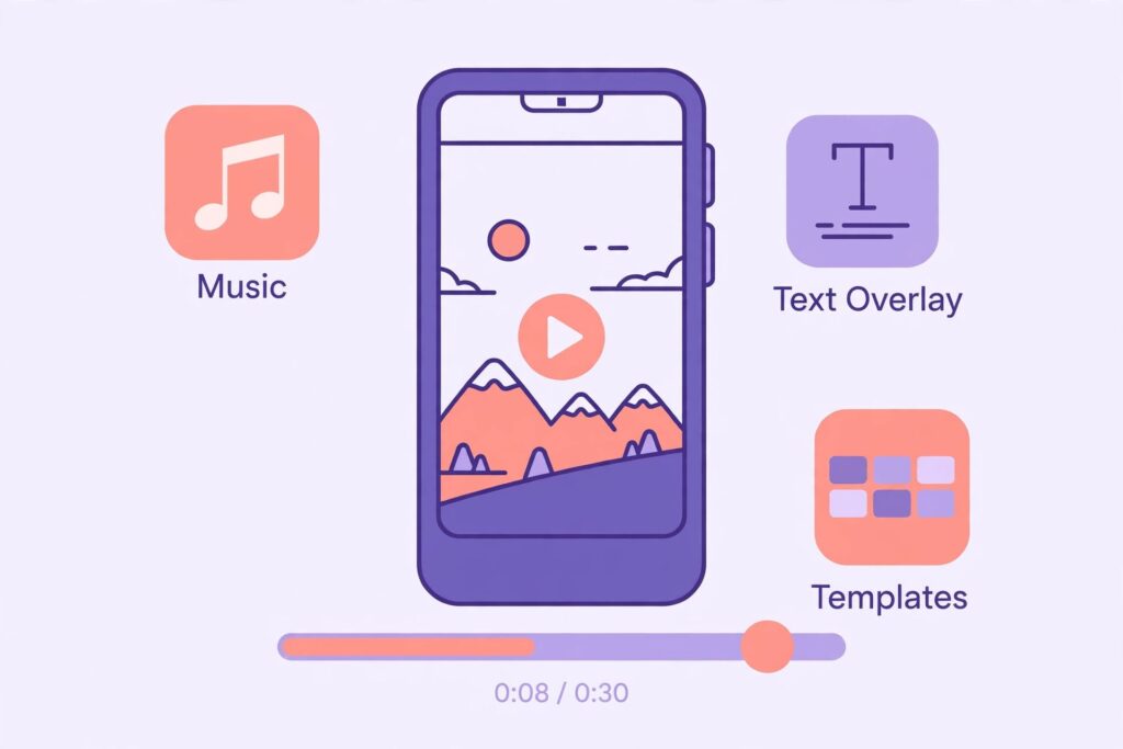 Illustration of a smartphone video editing template for short-form content