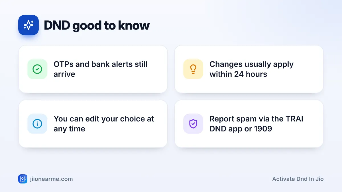 DND good to know – key tips | Activate DND in Jio DND good to know: 4 key tips infographic – How to Activate DND on Your Jio Number Using the MyJio App