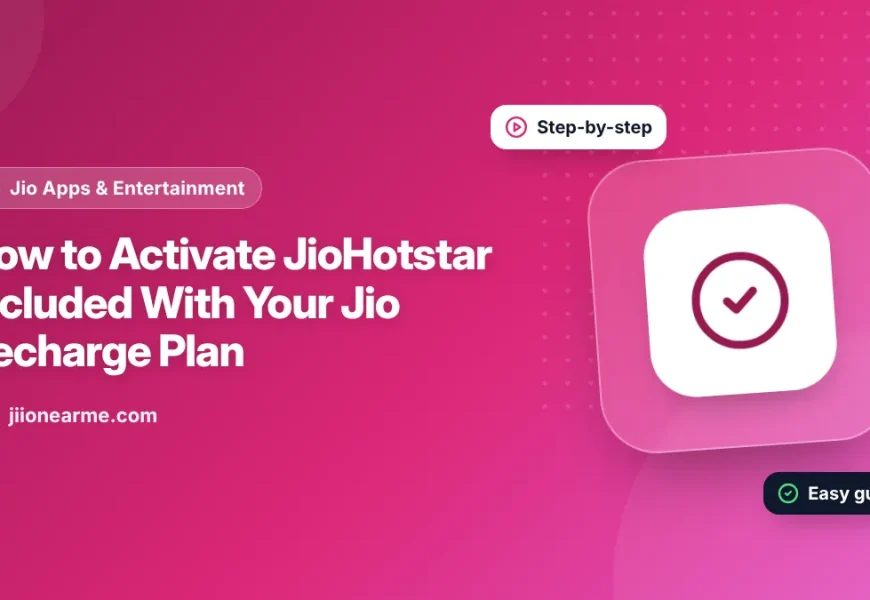 Illustration of a phone showing an active JioHotstar subscription linked to a Jio plan