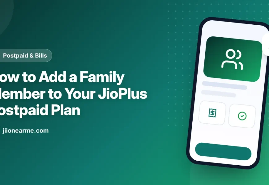 Illustration of a primary JioPlus user adding a family member's phone to a postpaid plan