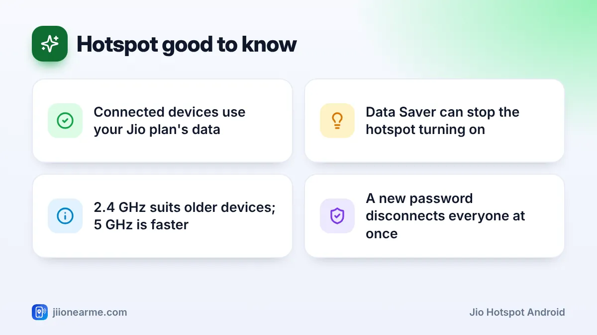 Hotspot good to know – key tips | Jio hotspot Android Hotspot good to know: 4 key tips infographic – How to Turn On Mobile Hotspot on Android with a Jio SIM
