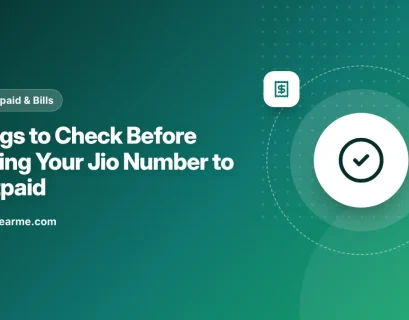 Illustration of a checklist next to a phone showing a Jio postpaid plan