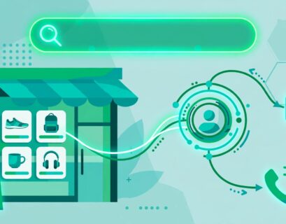 Online store with search bar and product cards linked to a customer profile hub for a bloomreach.com review