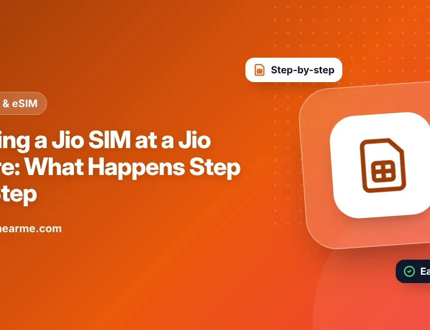 Illustration of a customer collecting a new Jio SIM card at a Jio Store counter