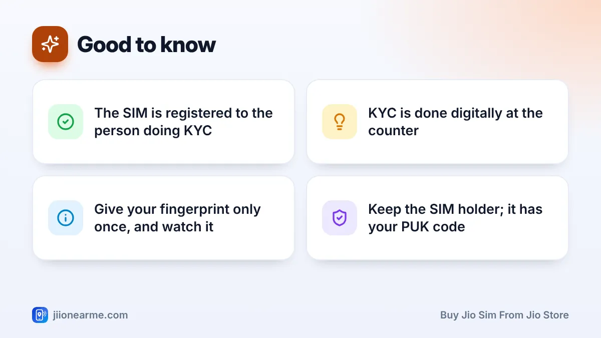 Good to know: 4 key tips infographic – Buying a Jio SIM at a Jio Store
