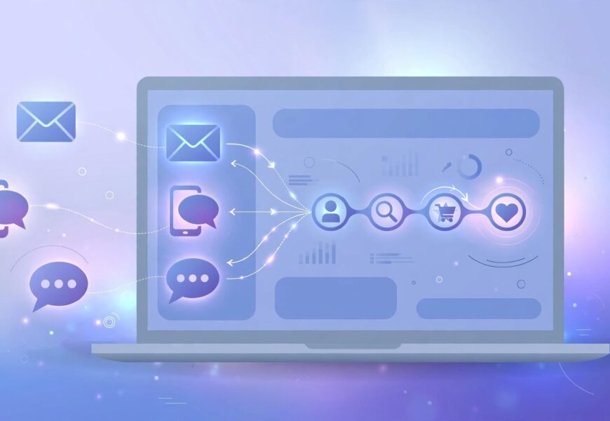 Marketing automation dashboard showing email, SMS and chat channels connected in one customer journey for a dotdigital.com review