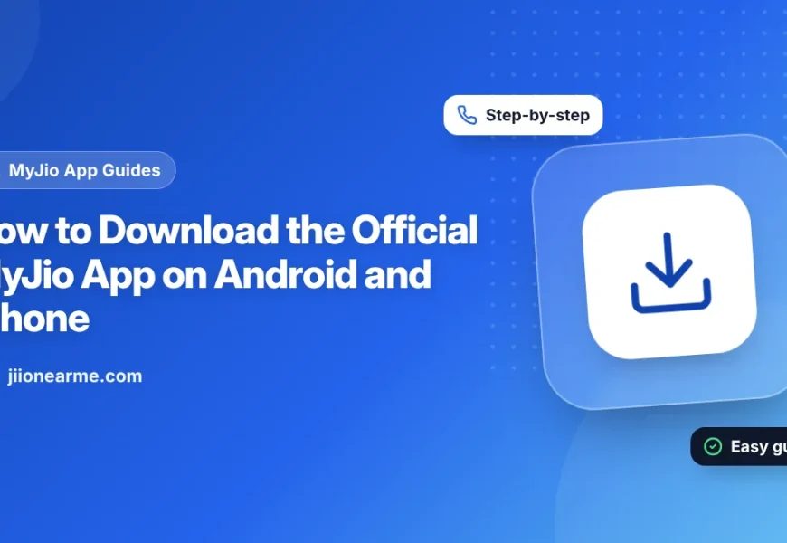 Illustration of a phone downloading the official MyJio app from an app store