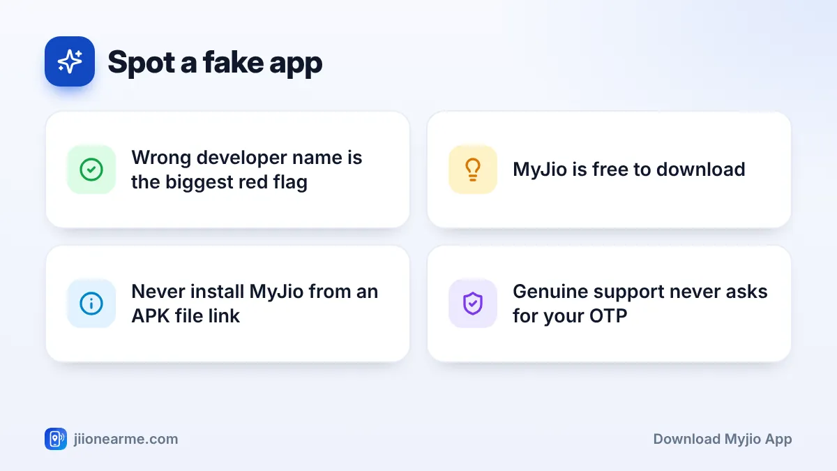 Spot a fake app: 4 key tips infographic – How to Download the Official MyJio App on Android and iPhone