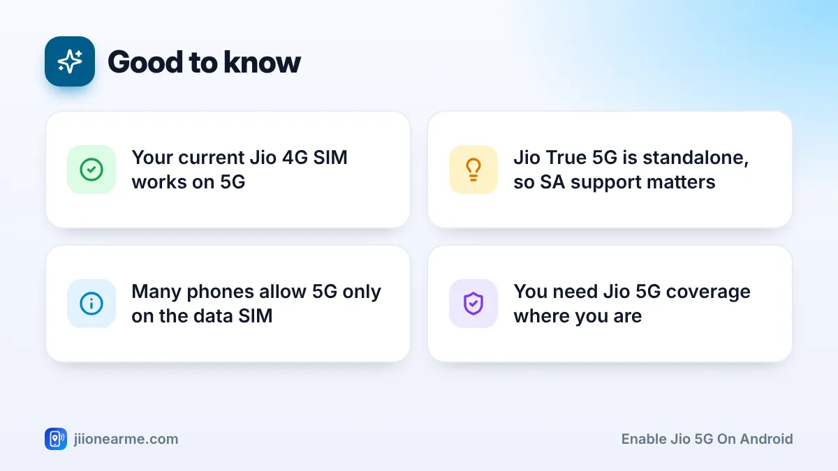 Good to know: 4 key tips infographic – How to Enable Jio True 5G on Android Phones
