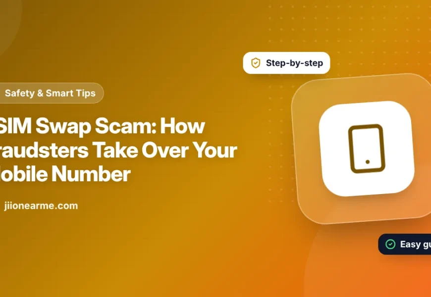 Illustration of a mobile number moving from one phone to a fraudster's phone through a digital eSIM