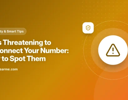 Illustration of a phone receiving an automated call warning about number disconnection with a scam label