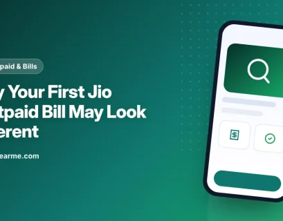 Illustration of a magnifying glass over a first Jio postpaid bill