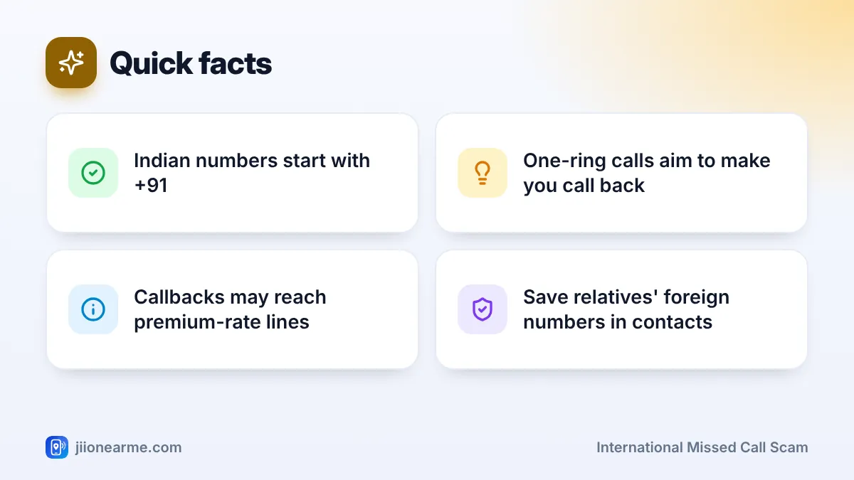 Quick facts – key tips | International missed call scam Quick facts: 4 key tips infographic – International Missed Call Scams