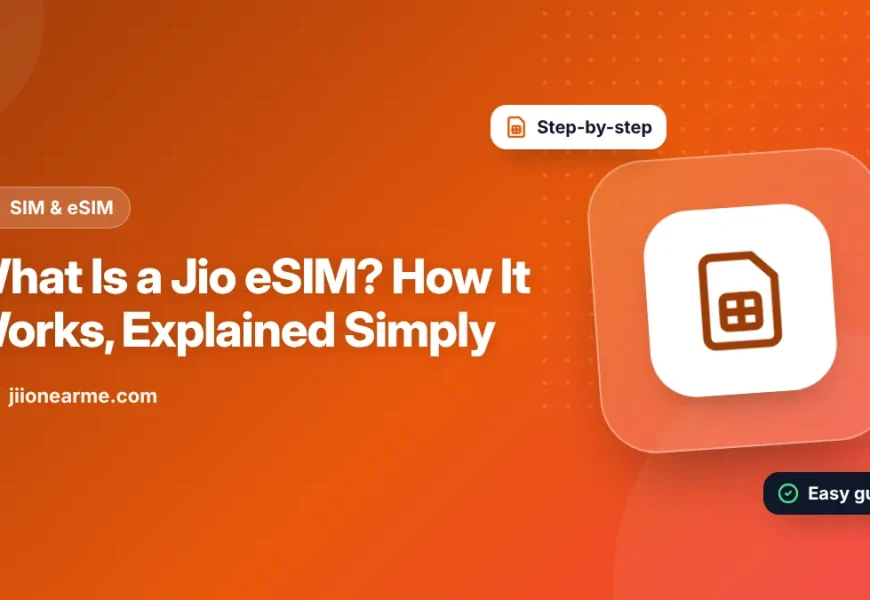 Illustration of a smartphone downloading a Jio eSIM profile over Wi-Fi