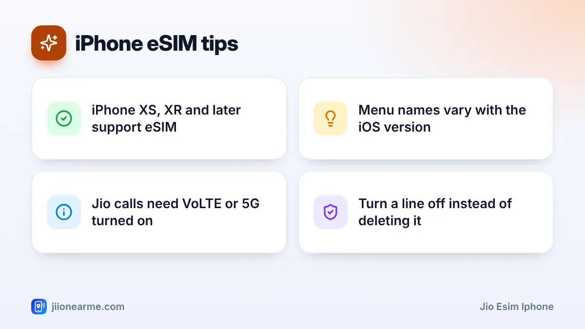 iPhone eSIM tips: 4 key tips infographic – How to Set Up a Jio eSIM on iPhone