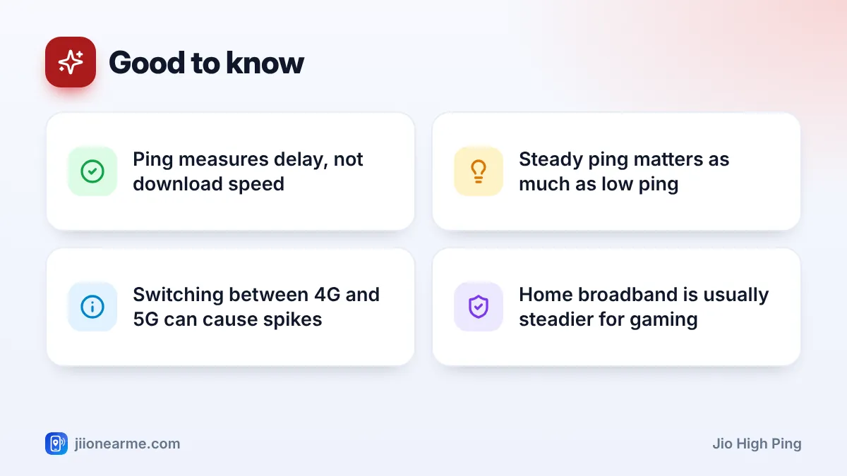 Good to know – key tips | Jio high ping Good to know: 4 key tips infographic – High Ping and Lag in Online Games on Jio