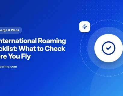Illustration of a travel checklist next to a phone with Jio international roaming turned on