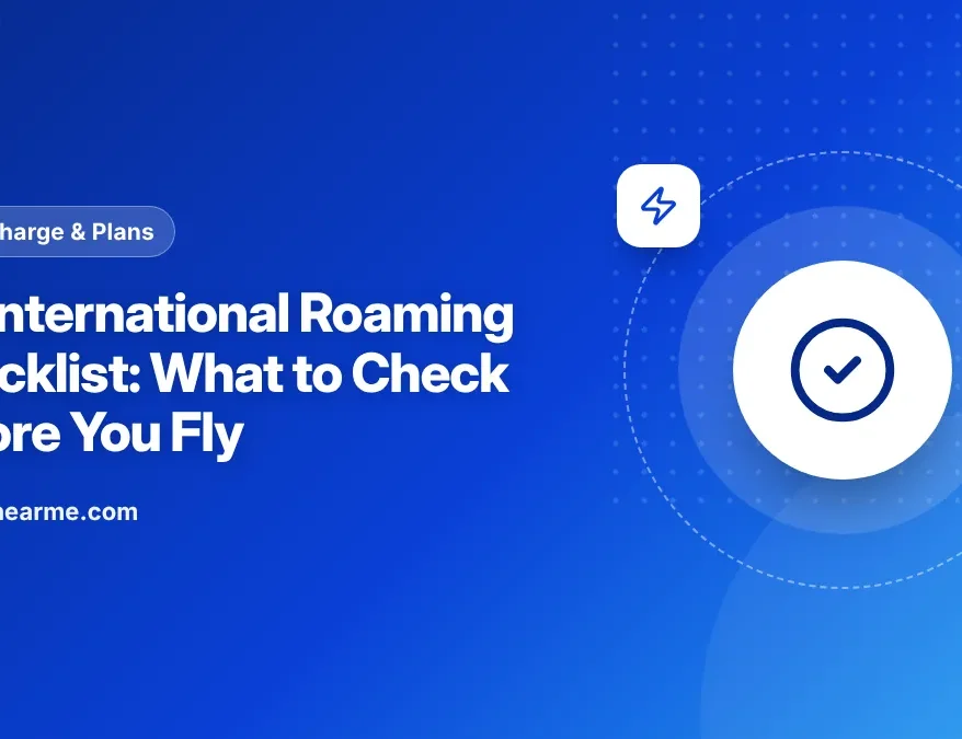 Illustration of a travel checklist next to a phone with Jio international roaming turned on