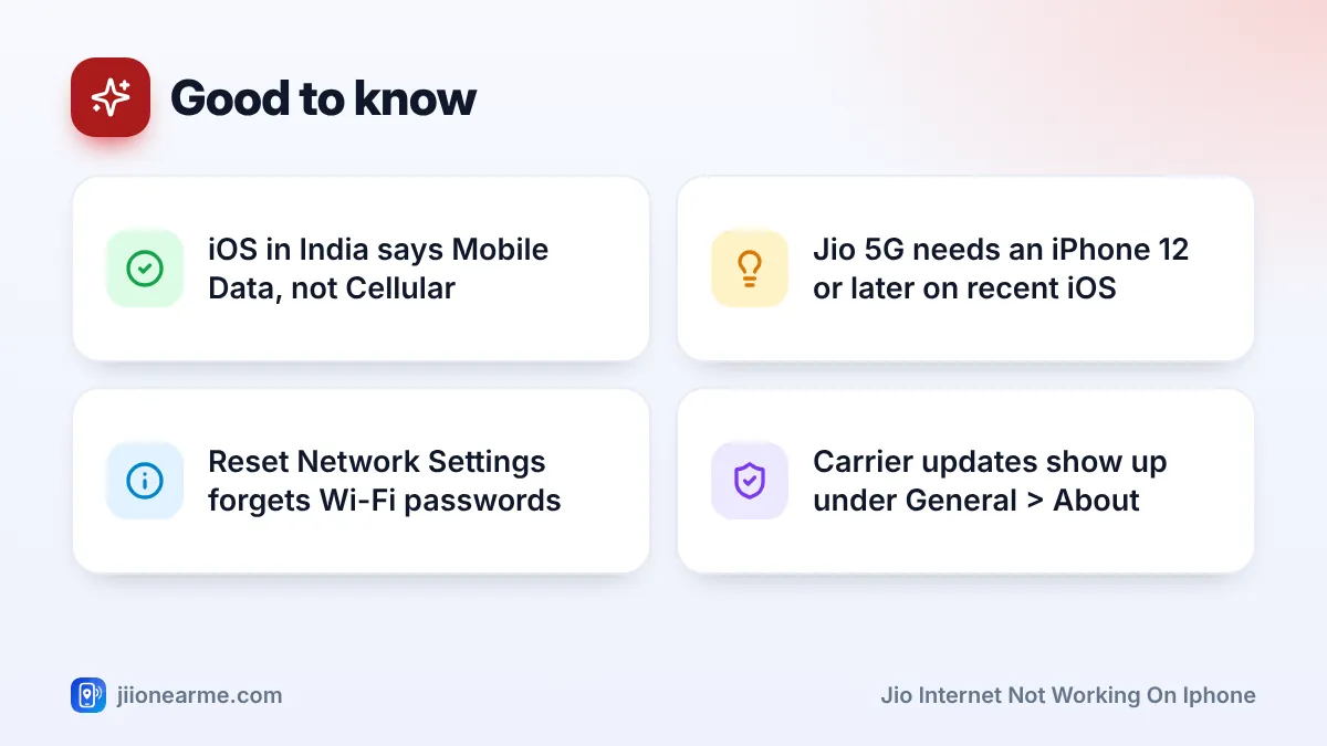 Good to know: 4 key tips infographic – Jio Internet Not Working on iPhone