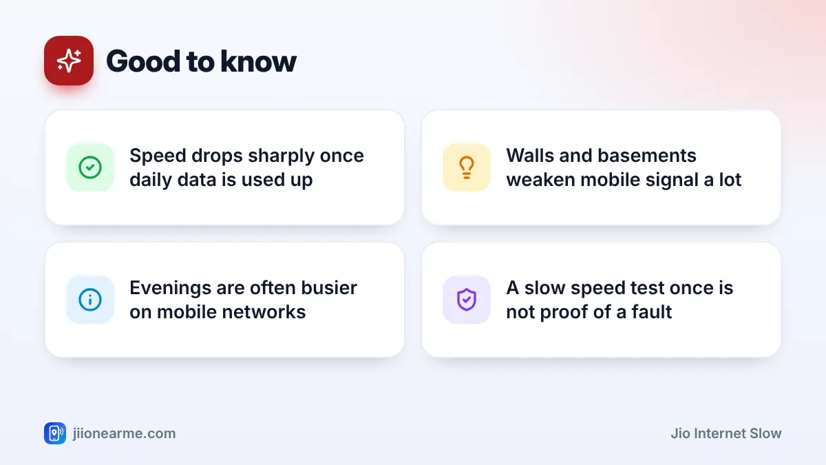 Good to know – key tips | Jio internet slow Good to know: 4 key tips infographic – Jio Internet Slow? How to Find the Cause and Speed It Up