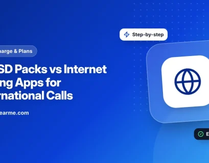 Illustration comparing a regular ISD phone call with an internet call on a smartphone